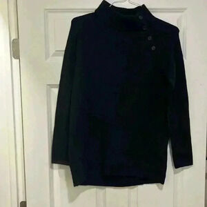 Talbots Sweater Women Black S Turtleneck Button Detail on Neck Opening Classy